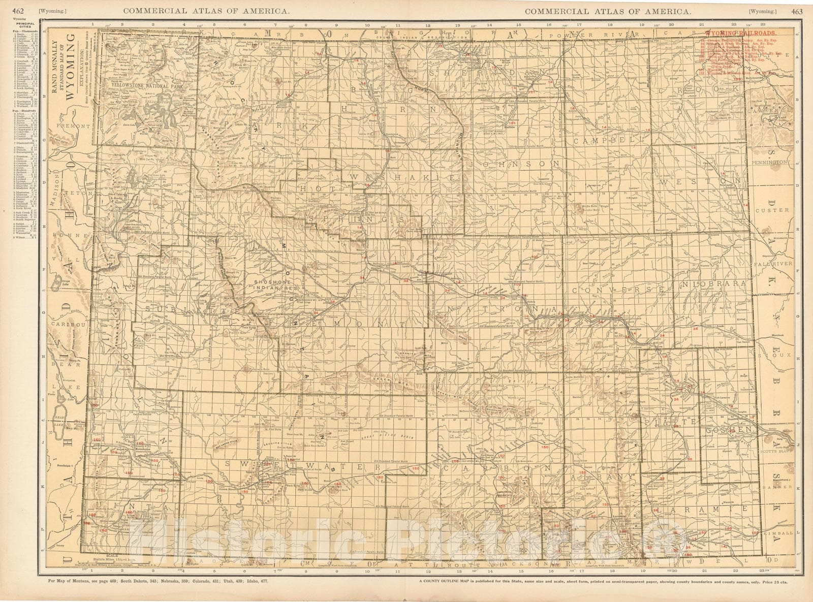 Historic Map : Wyoming 1925 , Commercial Atlas of America 56th Edition , v2, Vintage Wall Art