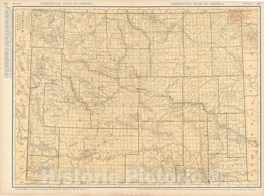 Historic Map : Wyoming 1925 , Commercial Atlas of America 56th Edition , v2, Vintage Wall Art