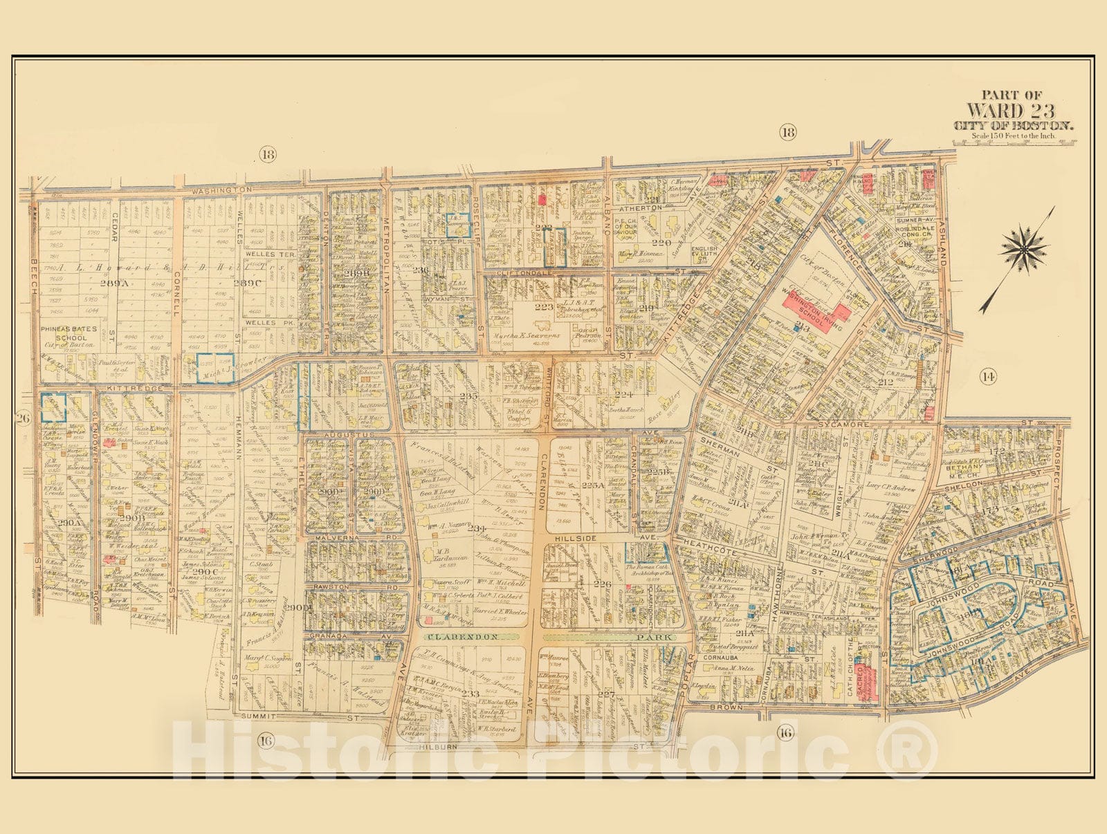 Historic Map : Atlas City of Boston, West Roxbury, Roslindale 1924 Plate 017 , Vintage Wall Art