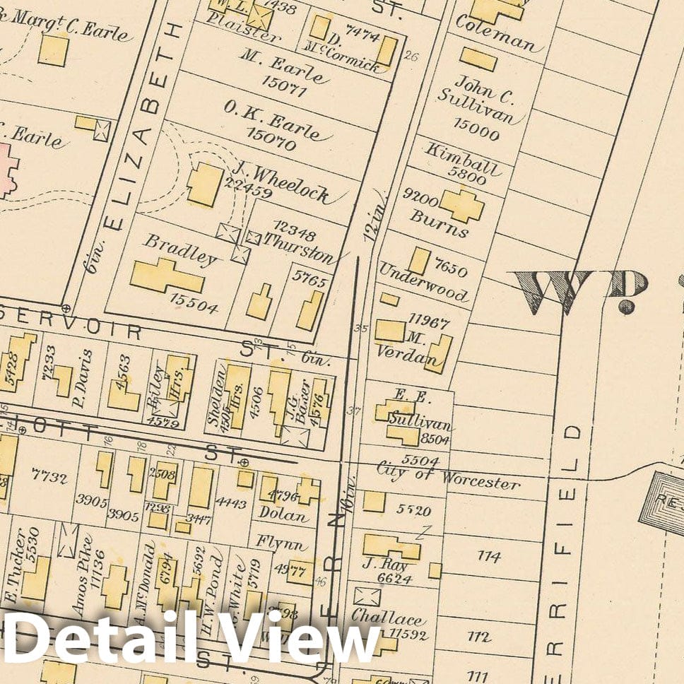 Historic Map : Atlas City of Worcester, MA, Worcester 1886 Plate 016 , Vintage Wall Art