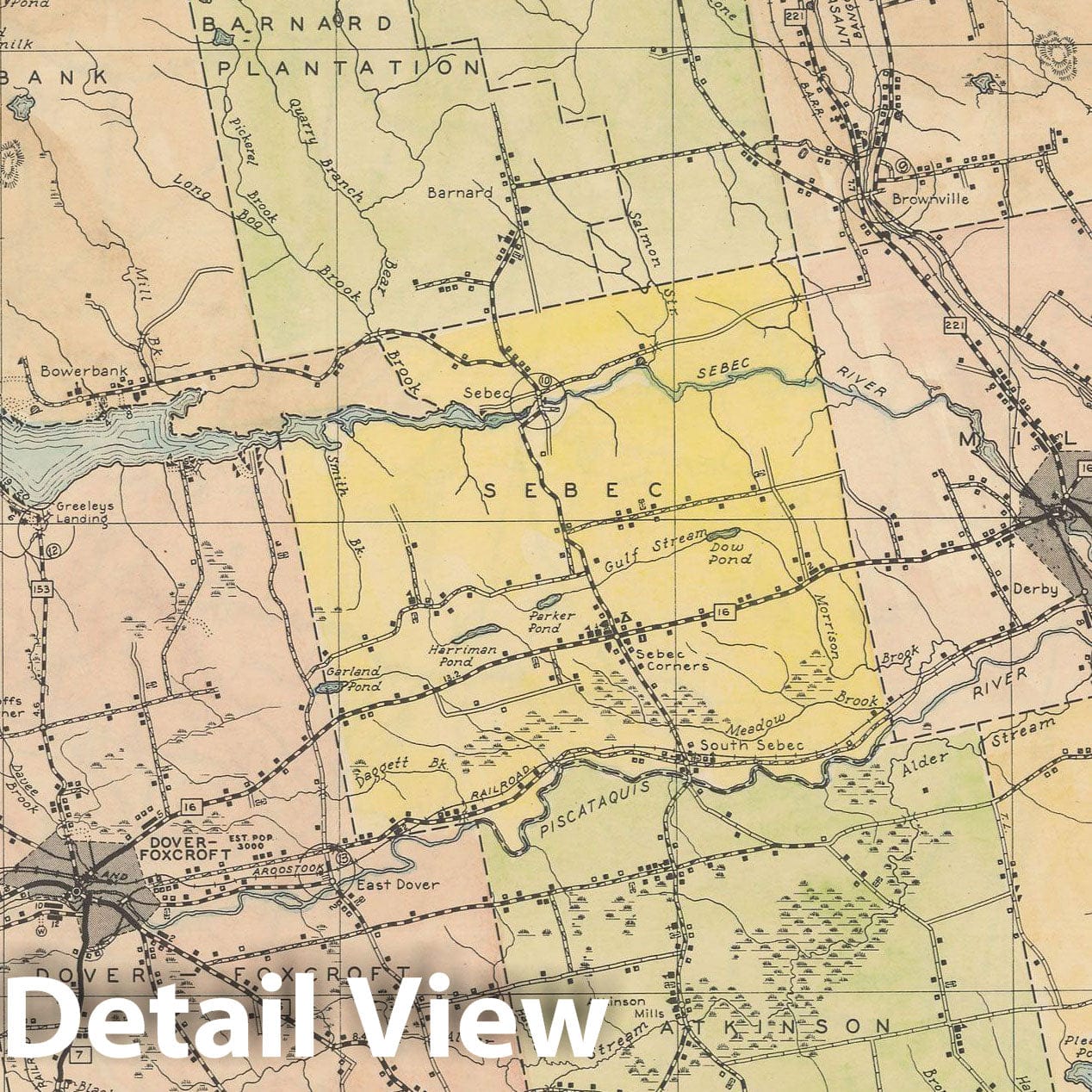 Historic Map : Maine General Highway County Maps, Piscataquis 1938 Plate 039 , Vintage Wall Art