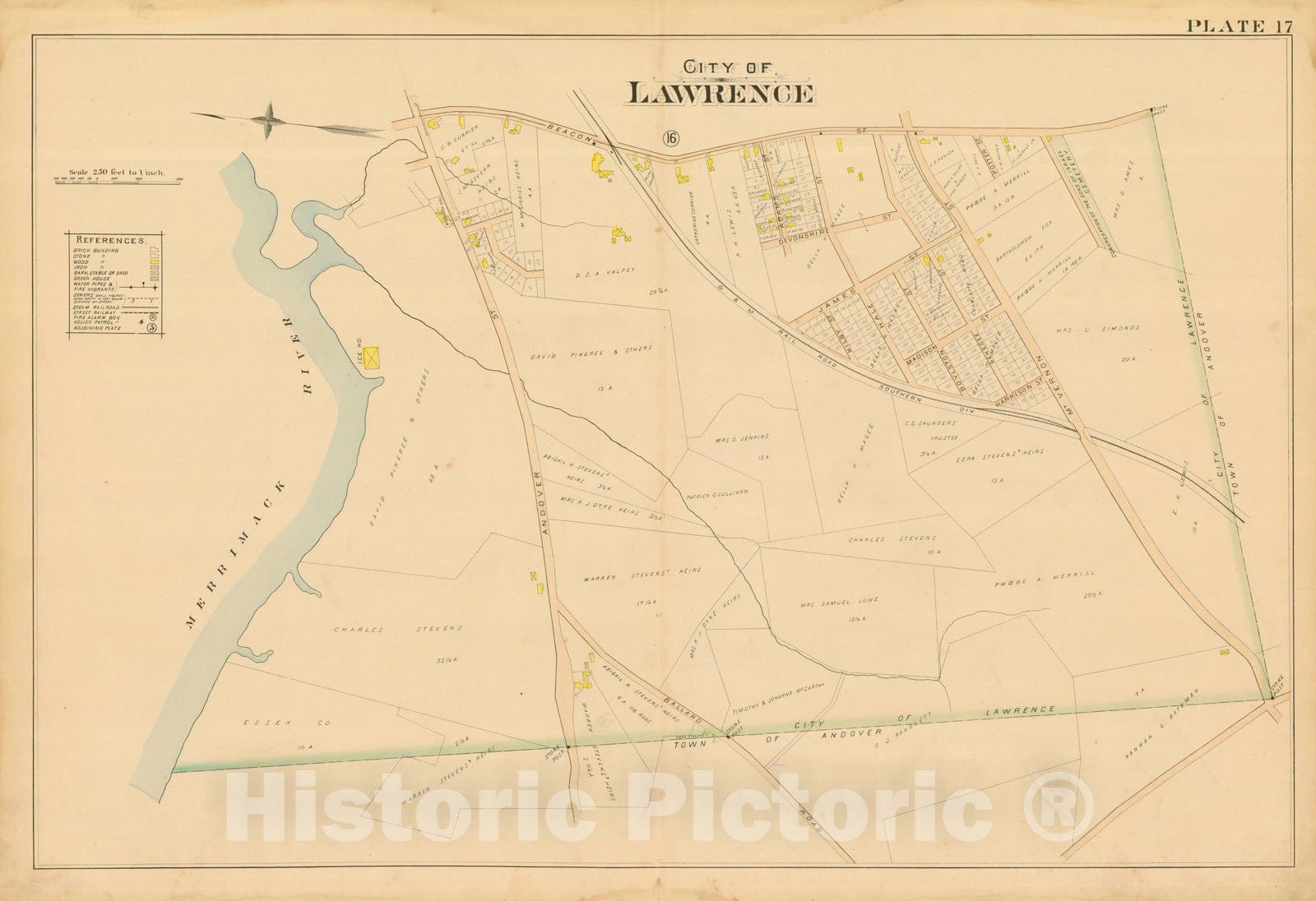 Historic Map : Atlas City of Lawrence and the Towns of Methuen, Andover and North Andover 1896 Plate 017 , Vintage Wall Art