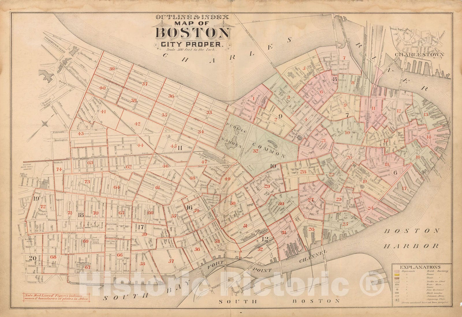 Historic Map : Atlas City of Boston, City Proper, Vol. I, Boston 1888 Index Plate , Vintage Wall Art