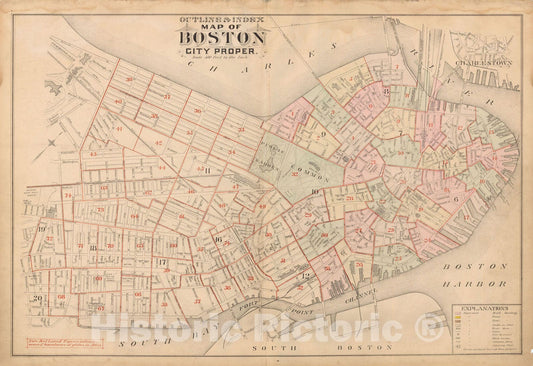 Historic Map : Atlas City of Boston, City Proper, Vol. I, Boston 1888 Index Plate , Vintage Wall Art
