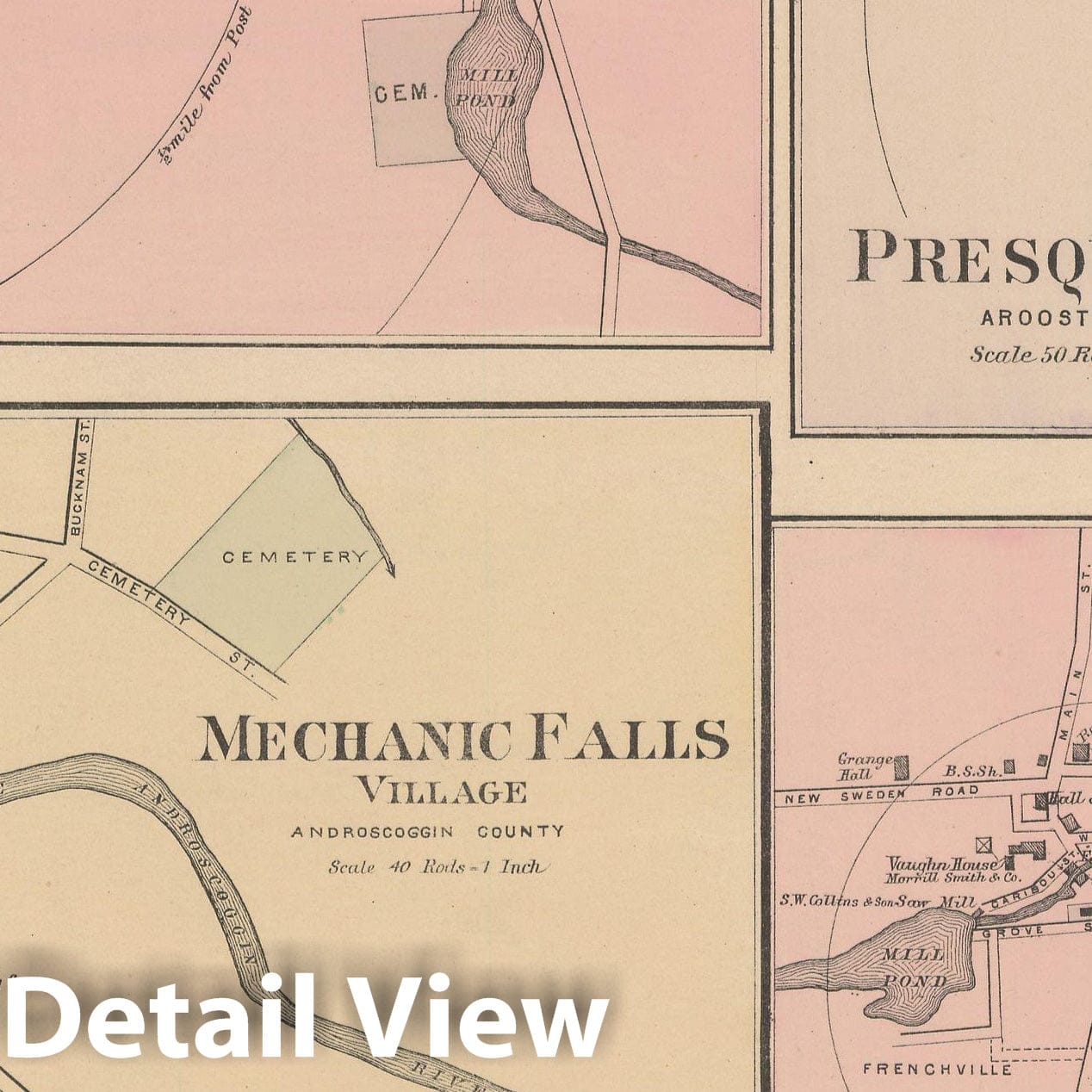 Historic Map : Atlas of Maine, Caribou & Fort Fairfield & Mechanic Falls & Presque Isle 1885 , Vintage Wall Art