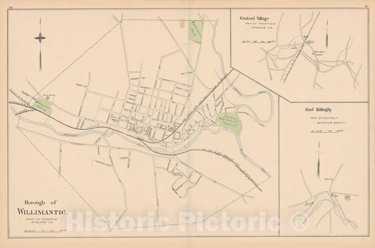 Historic Map : Killingly & Plainfield & Windham 1893 , Town and City Atlas State of Connecticut , v2, Vintage Wall Art