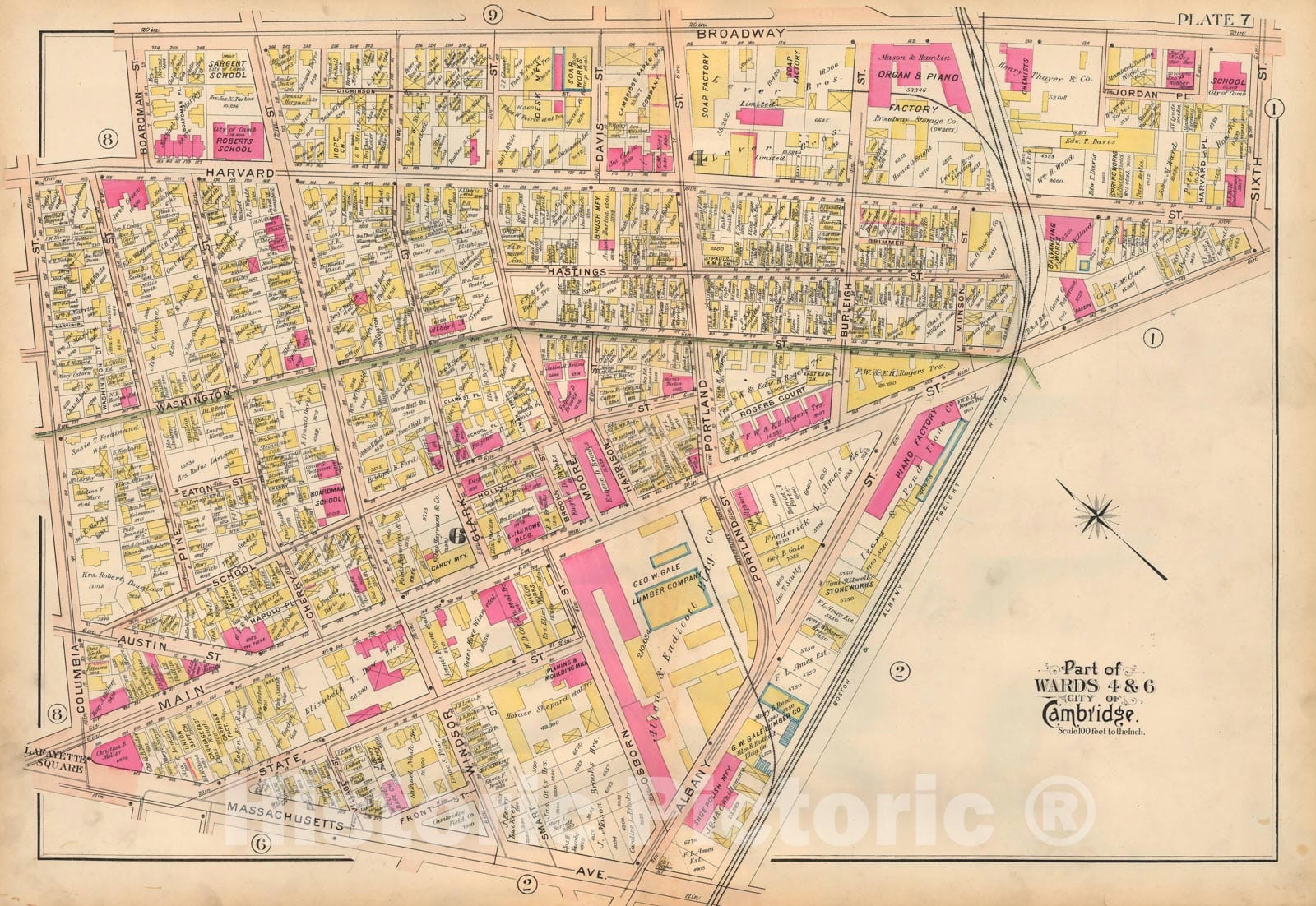 Historic Map : Atlas City of Cambridge, MA, Cambridge 1903 Plate 007 , Vintage Wall Art