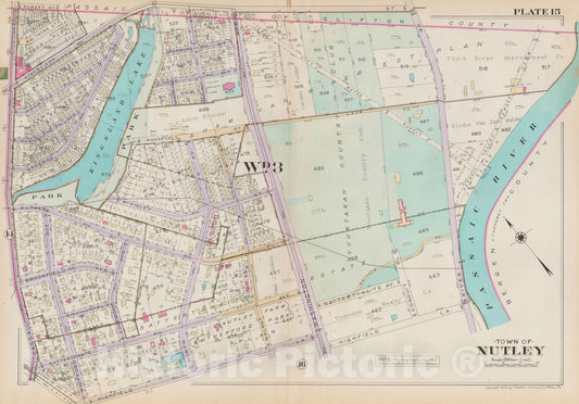 Historic Map : Atlas of Bloomfield, Belleville and Nutley; Essex County Vol D, Nutley 1932 Plate 015 , Vintage Wall Art