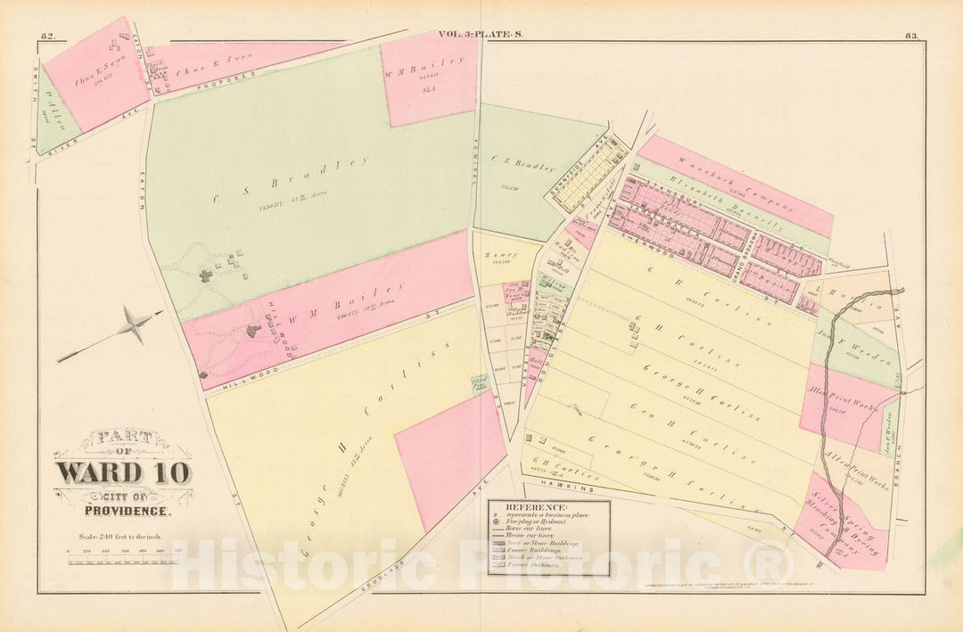 Historic Map : City Atlas of Providence Rhode Island by Wards, Volume III, Providence 1875 Plate S , Vintage Wall Art