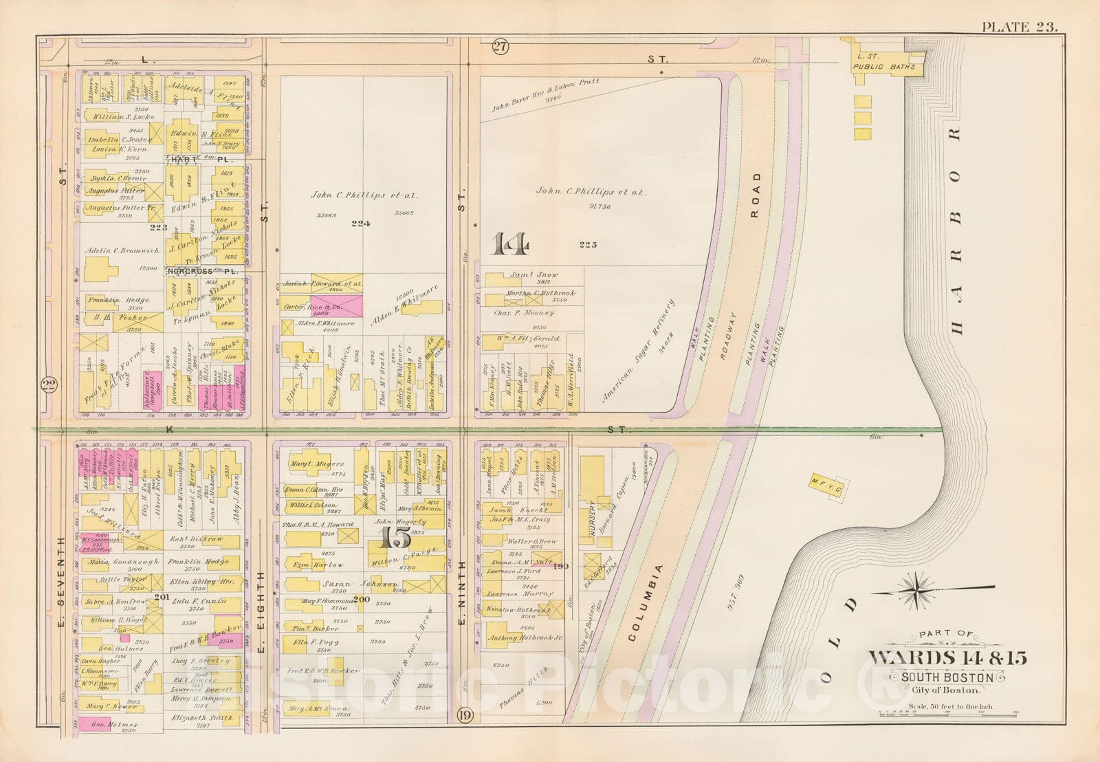 Historic Map : Atlas City of Boston, South Boston 1899 Plate 023 , Vintage Wall Art