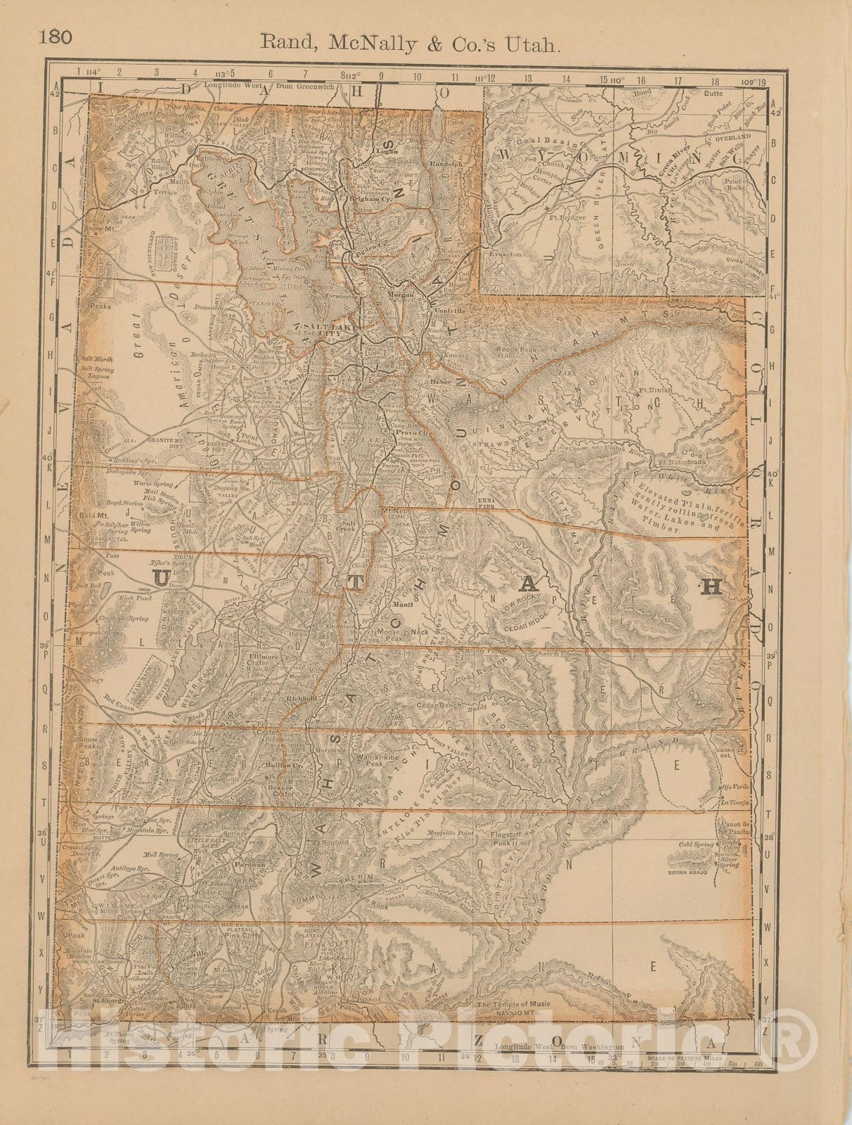 Historic Map : Utah 1877 , Business Atlas of the USA , Vintage Wall Art