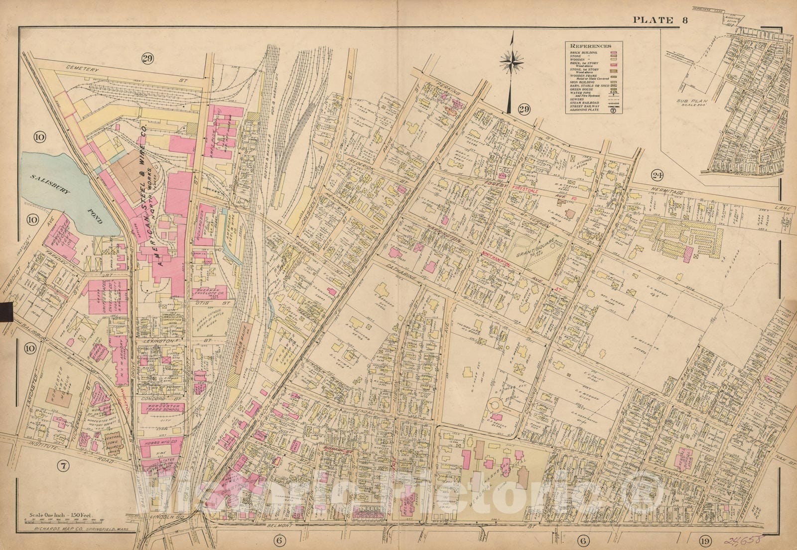 Historic Map : Atlas City of Worcester, Worcester 1911 Plate 008 , Vintage Wall Art