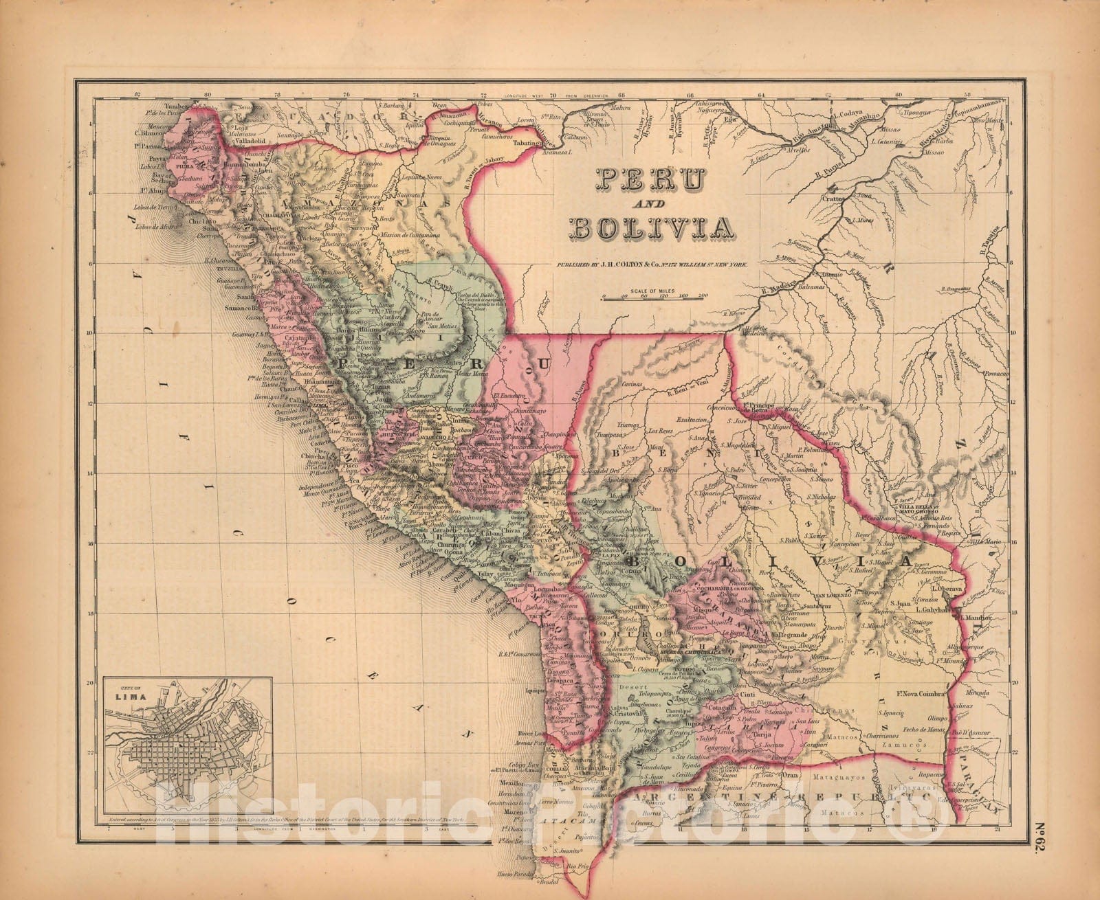 Historic Map : General Atlas (Of The World), Peru & Bolivia 1857 , Vintage Wall Art