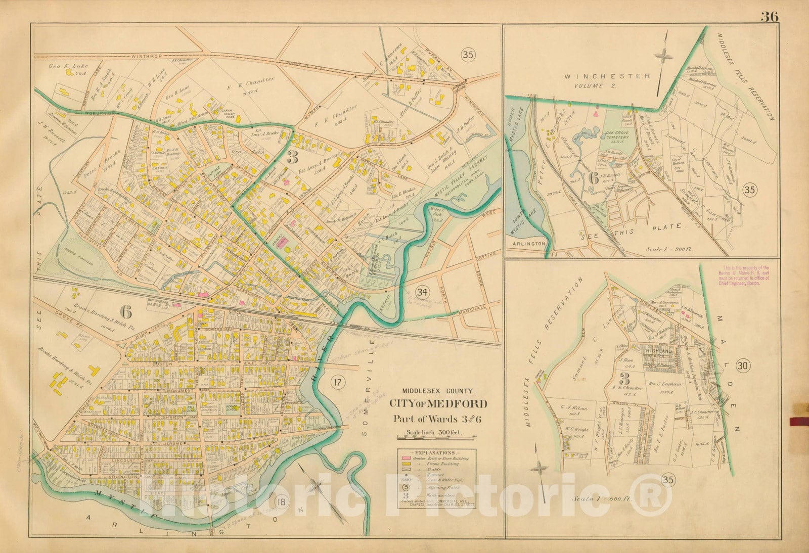 Historic Map : Atlas of Middlesex County, MA Vol. 1, Medford & Winchester 1900 Plate 036 , Vintage Wall Art