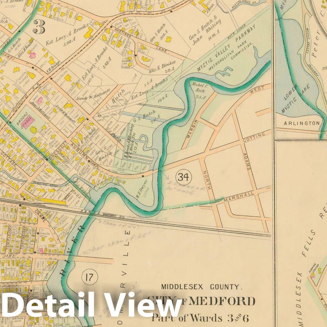 Historic Map : Atlas of Middlesex County, MA Vol. 1, Medford & Winchester 1900 Plate 036 , Vintage Wall Art