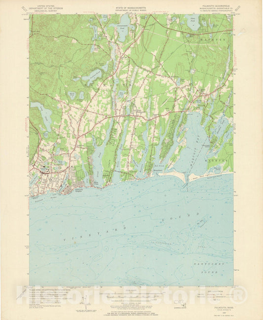 Historic Map : USGS 7.5 Minute Sheets and Quadrangles, Falmouth & Mashpee 1957 Topographic Map , Vintage Wall Art