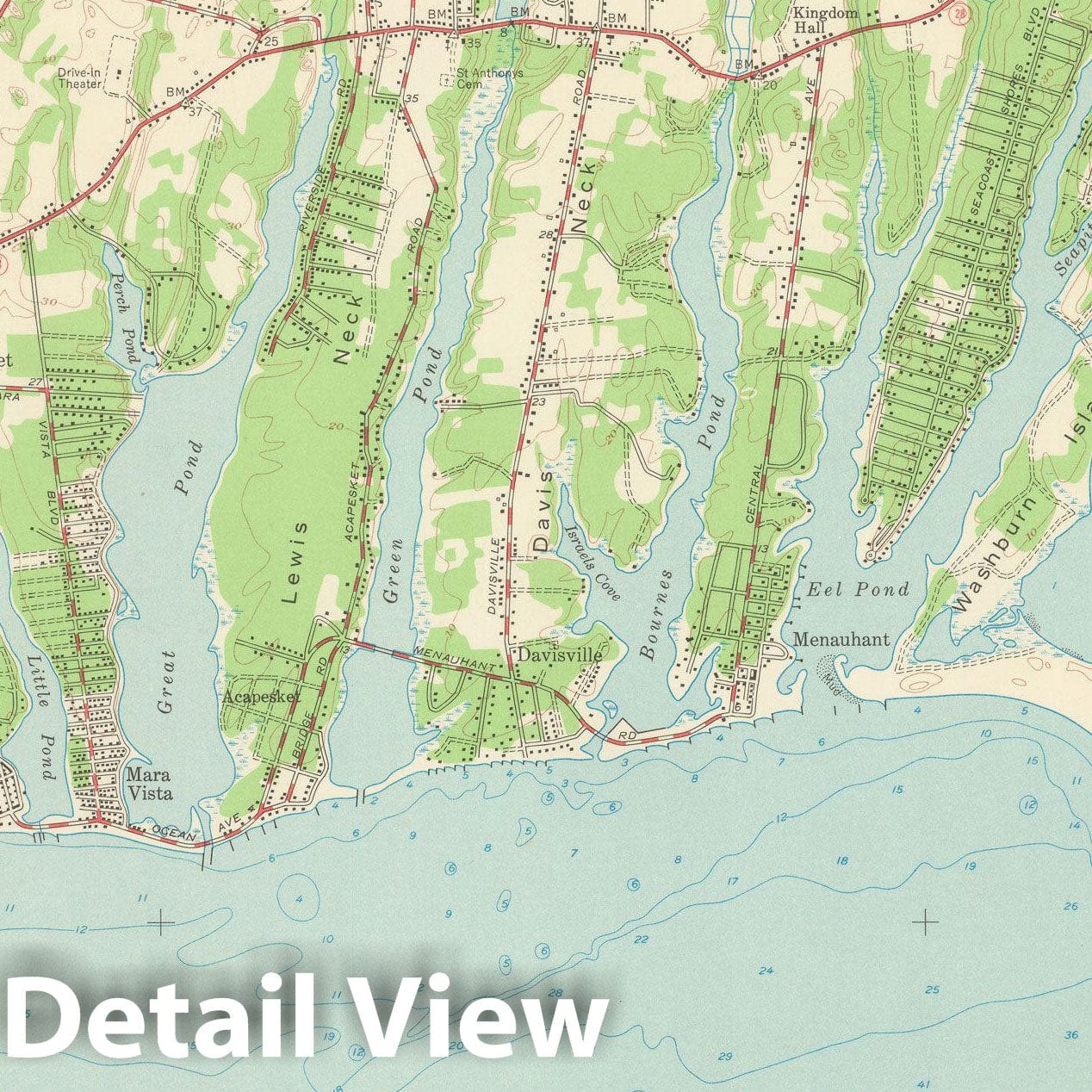 Historic Map : USGS 7.5 Minute Sheets and Quadrangles, Falmouth & Mashpee 1957 Topographic Map , Vintage Wall Art