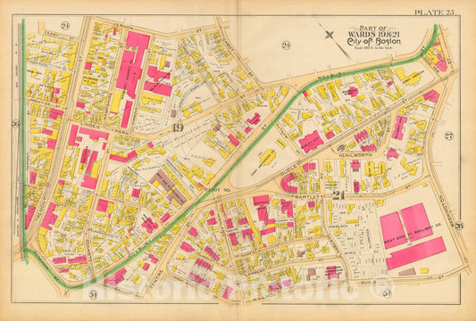 Historic Map : Atlas City of Boston, City Proper and Roxbury, Boston & Roxbury 1890 Plate 025 , Vintage Wall Art