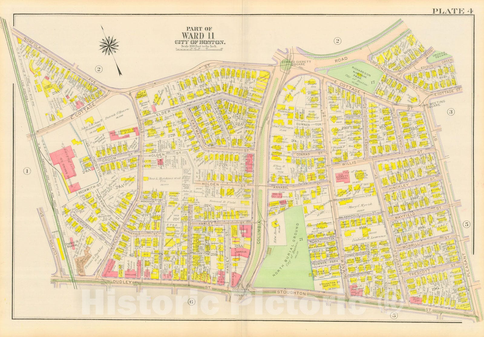 Historic Map : Atlas City of Boston, Dorchester, Dorchester 1918 Plate 004 , Vintage Wall Art
