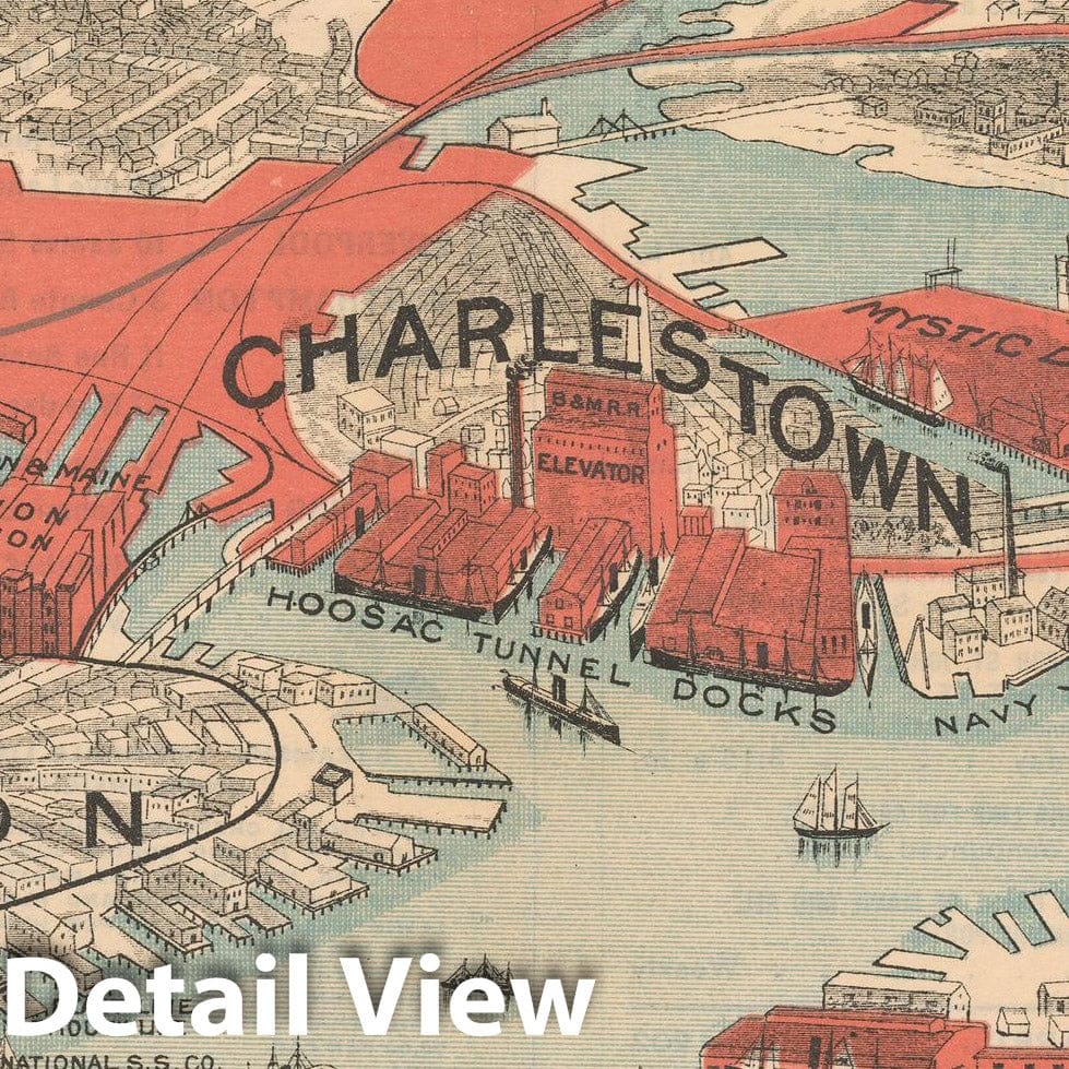 Historic Map : Boston & Maine Railroad Maps, Boston Harbor Freight Facilities 1900 Railroad Catography , Vintage Wall Art