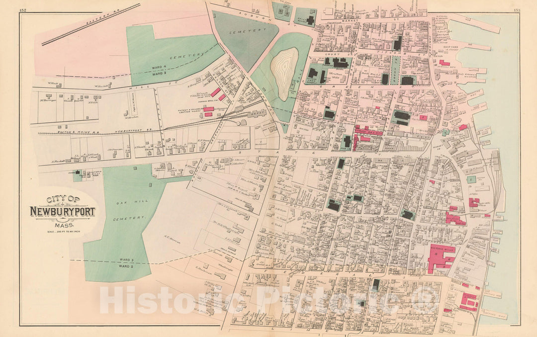 Historic Map : Atlas of Essex County, Newburyport 1884 , v6, Vintage Wall Art