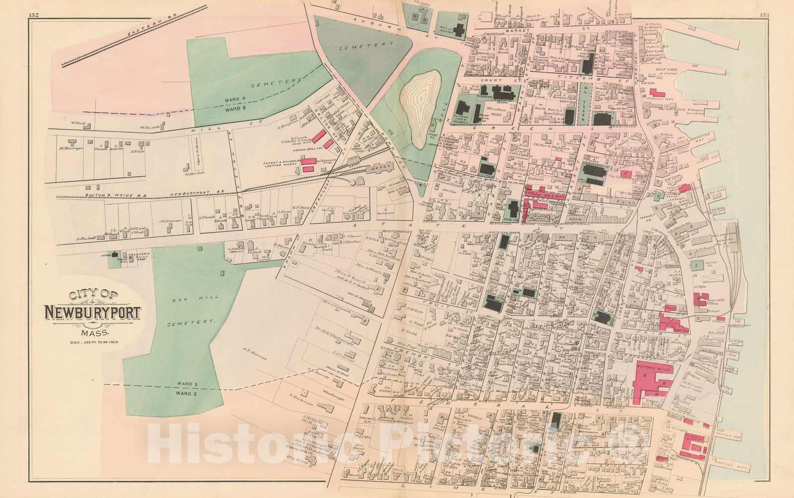Historic Map : Atlas of Essex County, Newburyport 1884 , v6, Vintage Wall Art