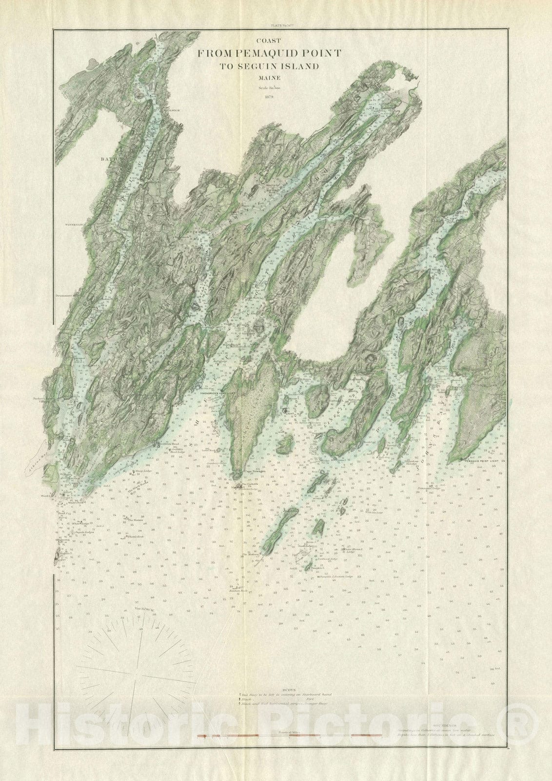 Historic Map : Booth Bay & Bristol & Pemaquid Point & Westport 1879 Topographic Map , Vintage Wall Art