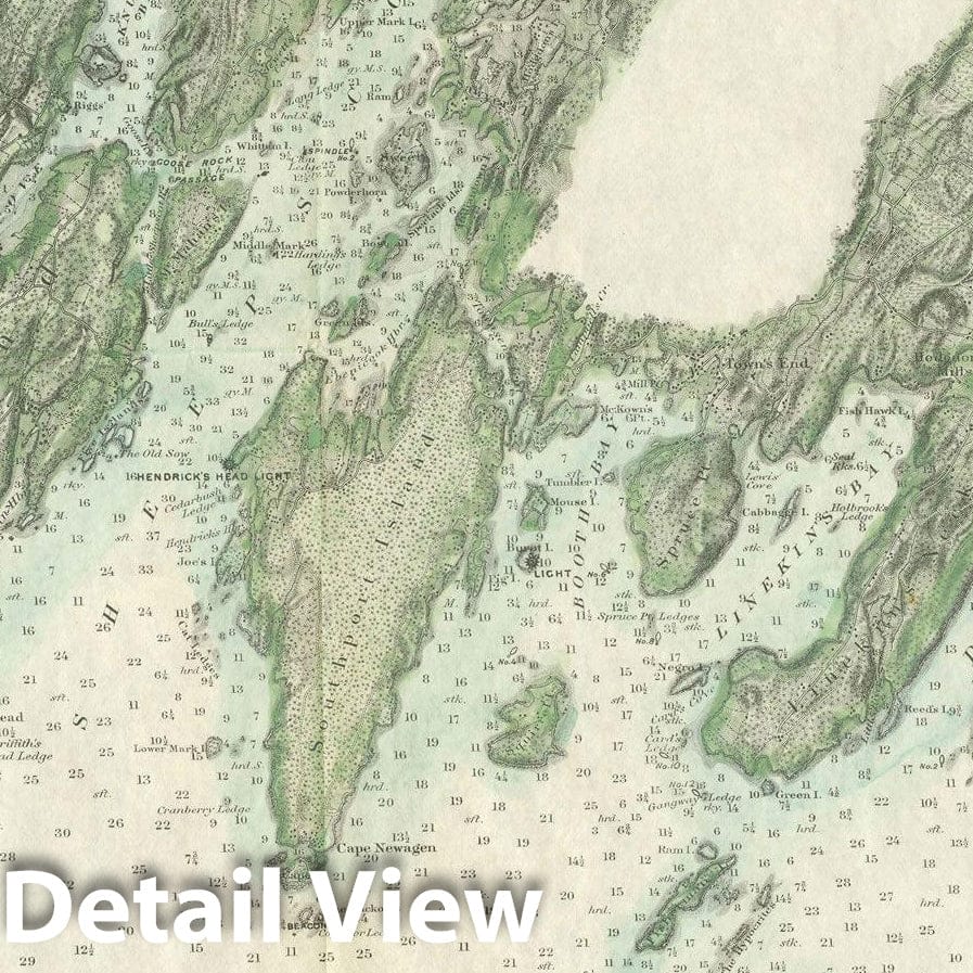 Historic Map : Booth Bay & Bristol & Pemaquid Point & Westport 1879 Topographic Map , Vintage Wall Art