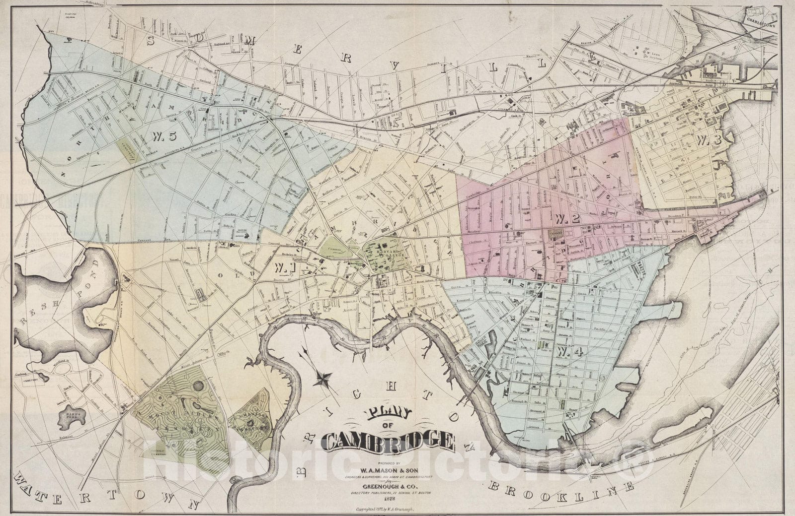 Historic Map : Cambridge 1878 , Vintage Wall Art