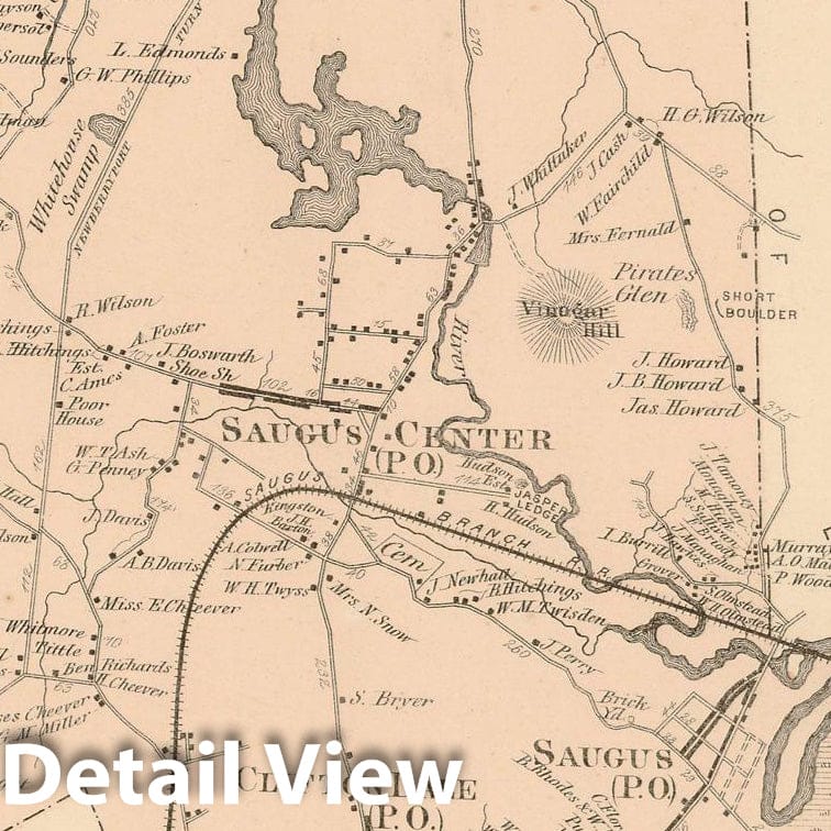 Historic Map : Atlas of Essex County Massachusetts, Saugus 1872 , Vintage Wall Art