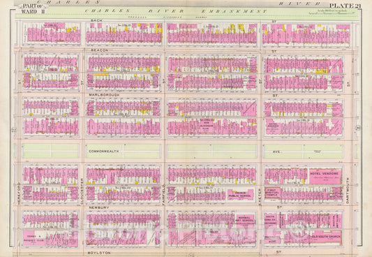 Historic Map : Atlas City of Boston: Boston Proper and Back Bay, Boston 1908 Plate 021 , Vintage Wall Art