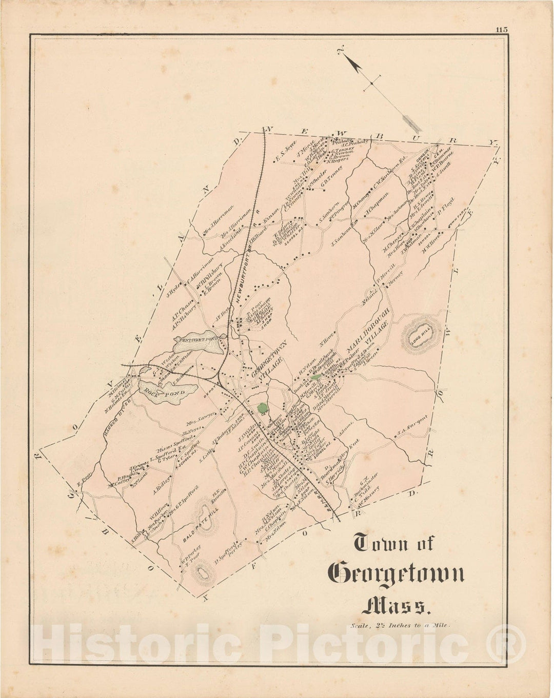 Historic Map : Atlas of Essex County, Georgetown 1884 , v2, Vintage Wall Art