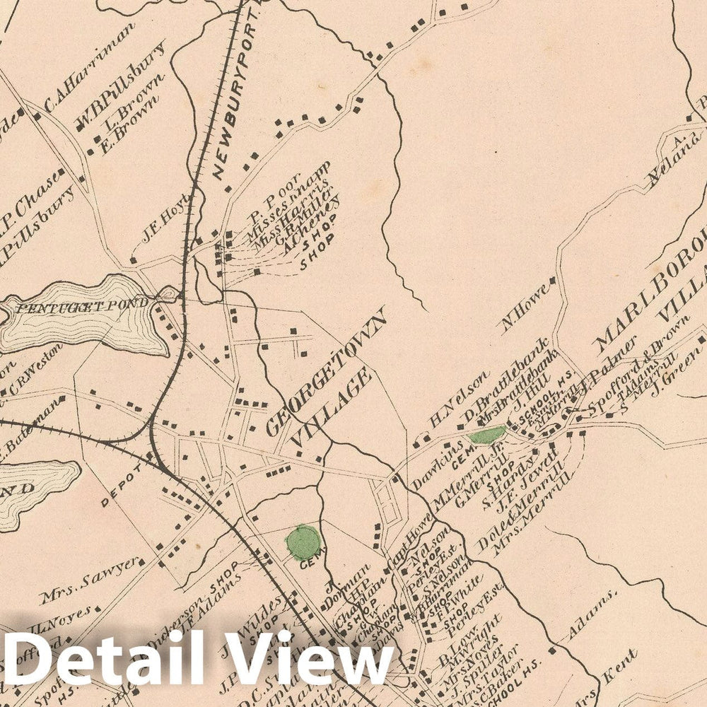 Historic Map : Atlas of Essex County, Georgetown 1884 , v2, Vintage Wall Art
