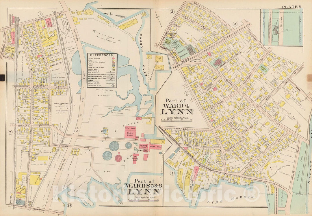 Historic Map : Atlas of Lynn, Swampscott and Saugus, Lynn 1905 Plate 008 , Vintage Wall Art