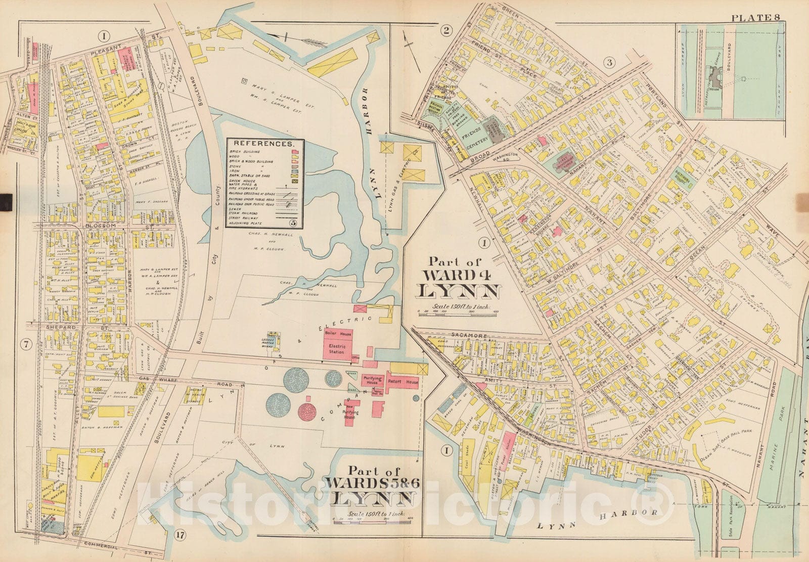 Historic Map : Atlas of Lynn, Swampscott and Saugus, Lynn 1905 Plate 008 , Vintage Wall Art