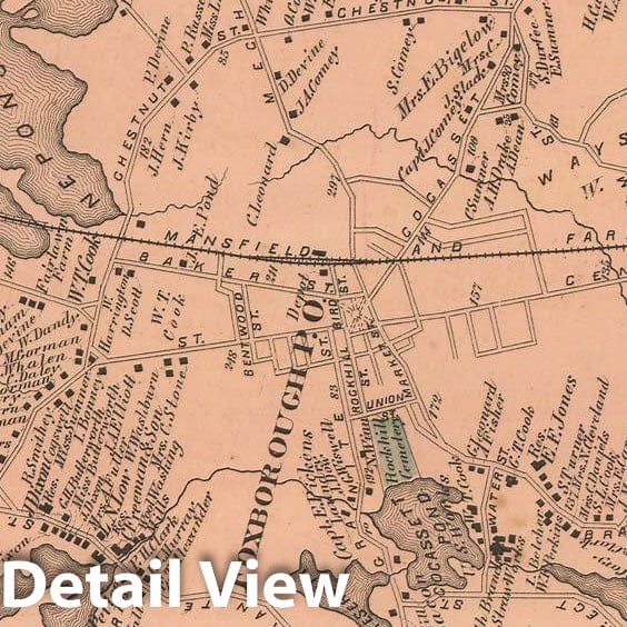 Historic Map : Atlas of Norfolk County, Foxborough 1876 , Vintage Wall Art