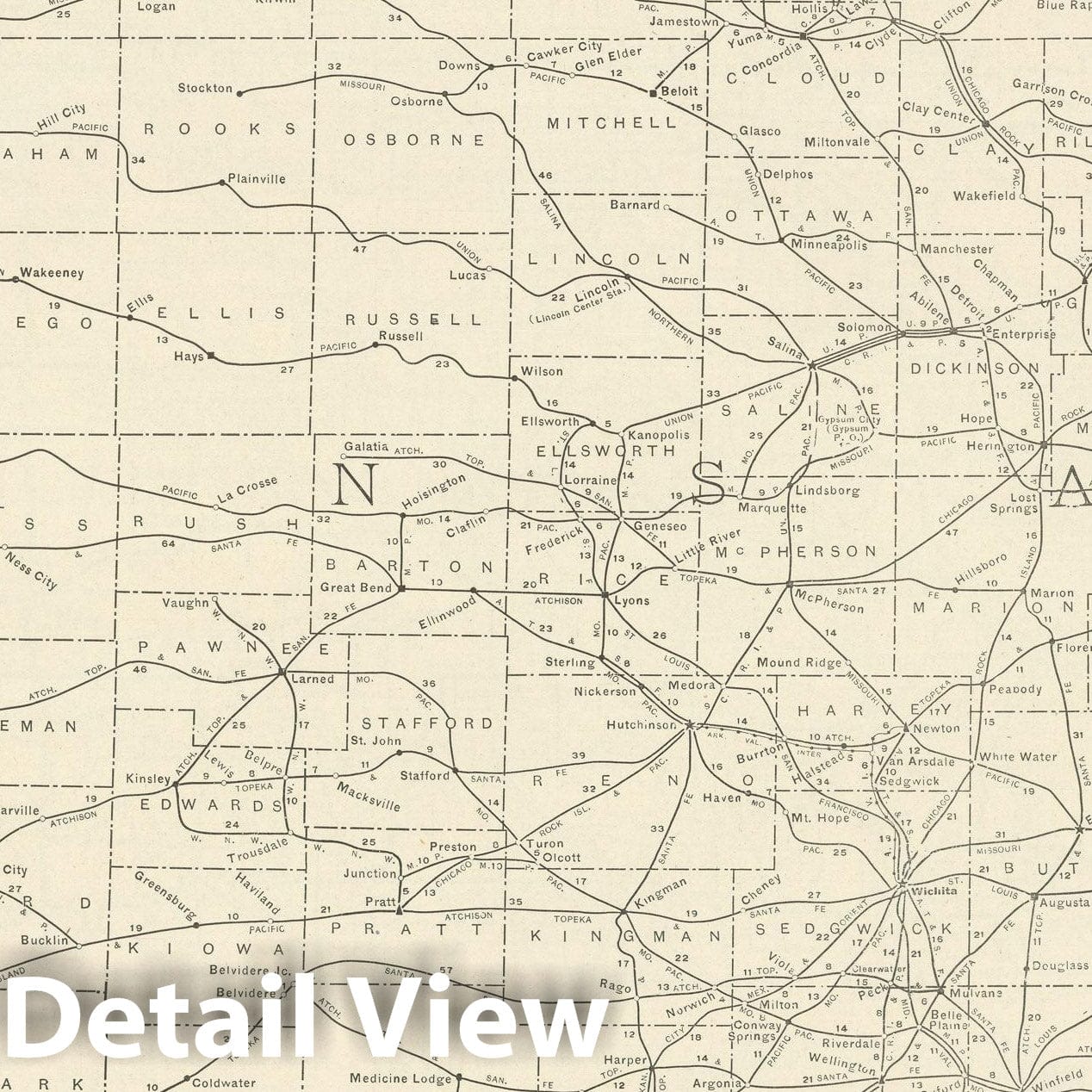 Historic Map : Kansas 1925 , v2, Vintage Wall Art