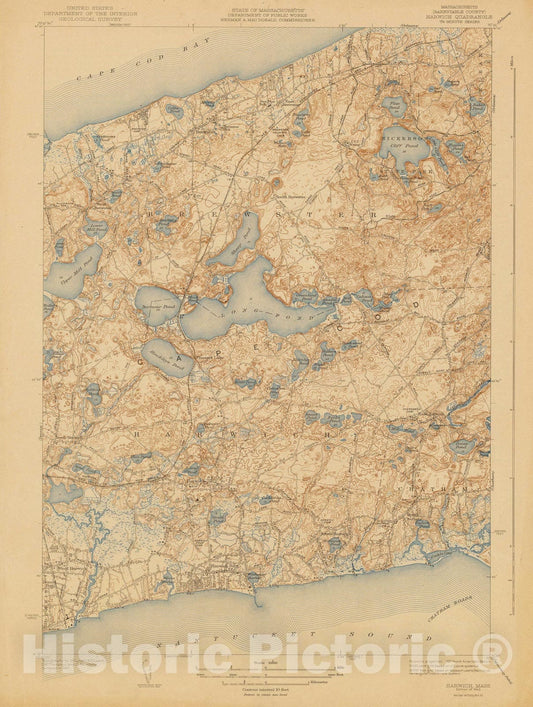 Historic Map : USGS 7.5 Minute Sheets and Quadrangles, Brewster & Harwich 1943 Topographic Map , Vintage Wall Art