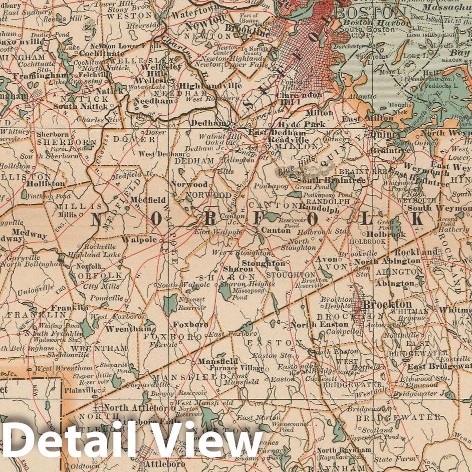 Historic Map : Massachusetts 1897 , The Century Atlas World , Vintage Wall Art