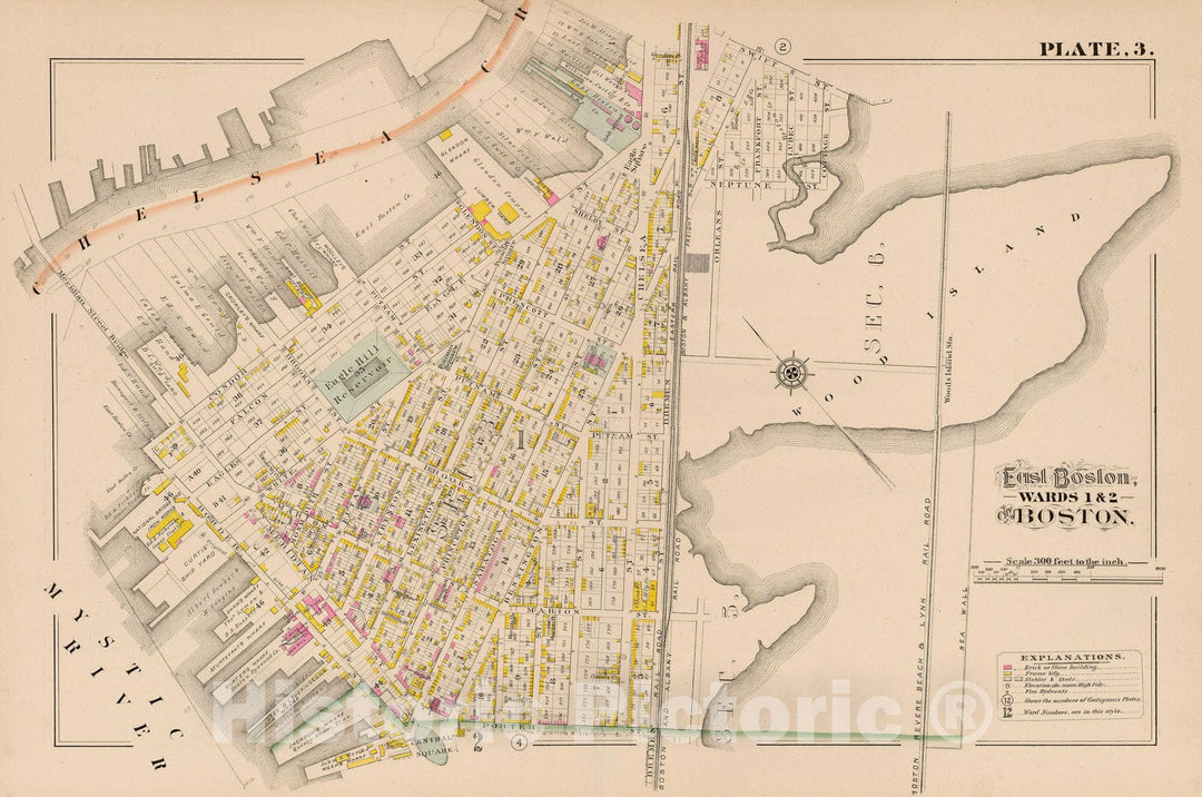 Historic Map : City Atlas of Boston, Massachusetts, East Boston 1882 Plate 003 , Vintage Wall Art