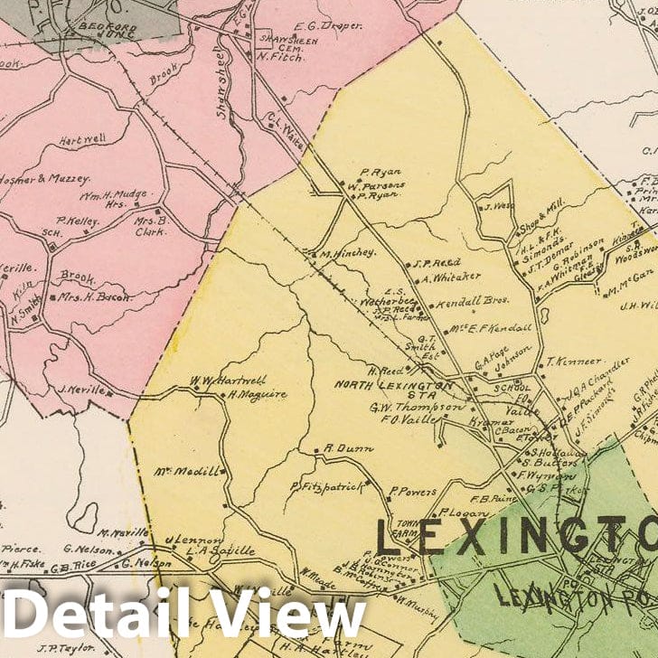 Historic Map : Atlas of Middlesex County, Massachusetts, Bedford & Lexington 1889 , Vintage Wall Art