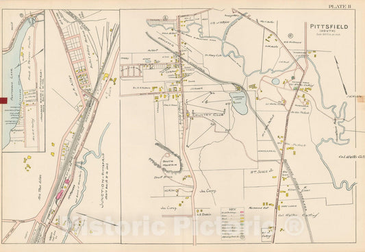 Historic Map : Atlas of Berkshire County Massachusetts, Pittsfield 1904 Plate 011 , Vintage Wall Art