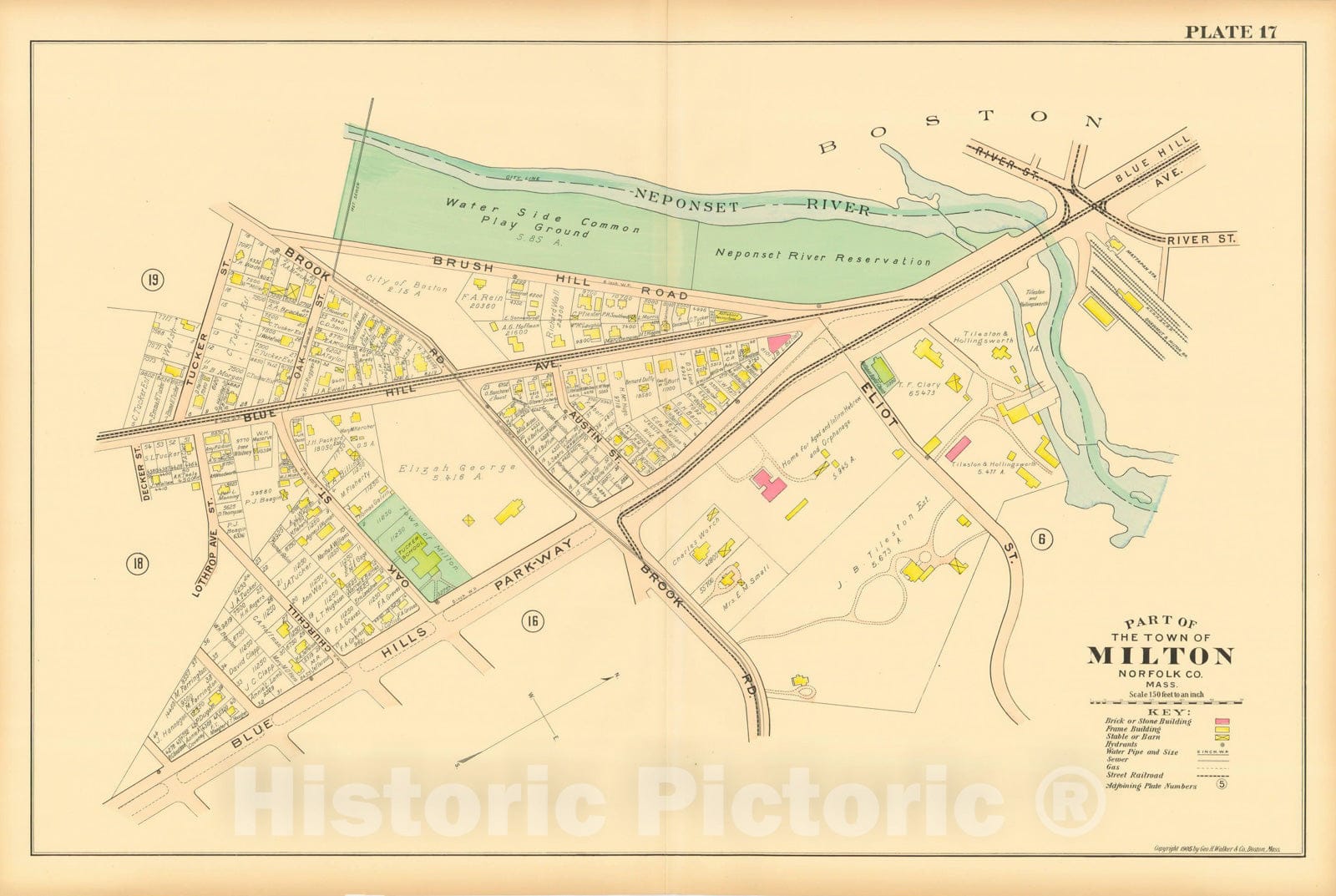 Historic Map : Atlas of Norfolk County, Milton 1905 Plate 017 , Vintage Wall Art