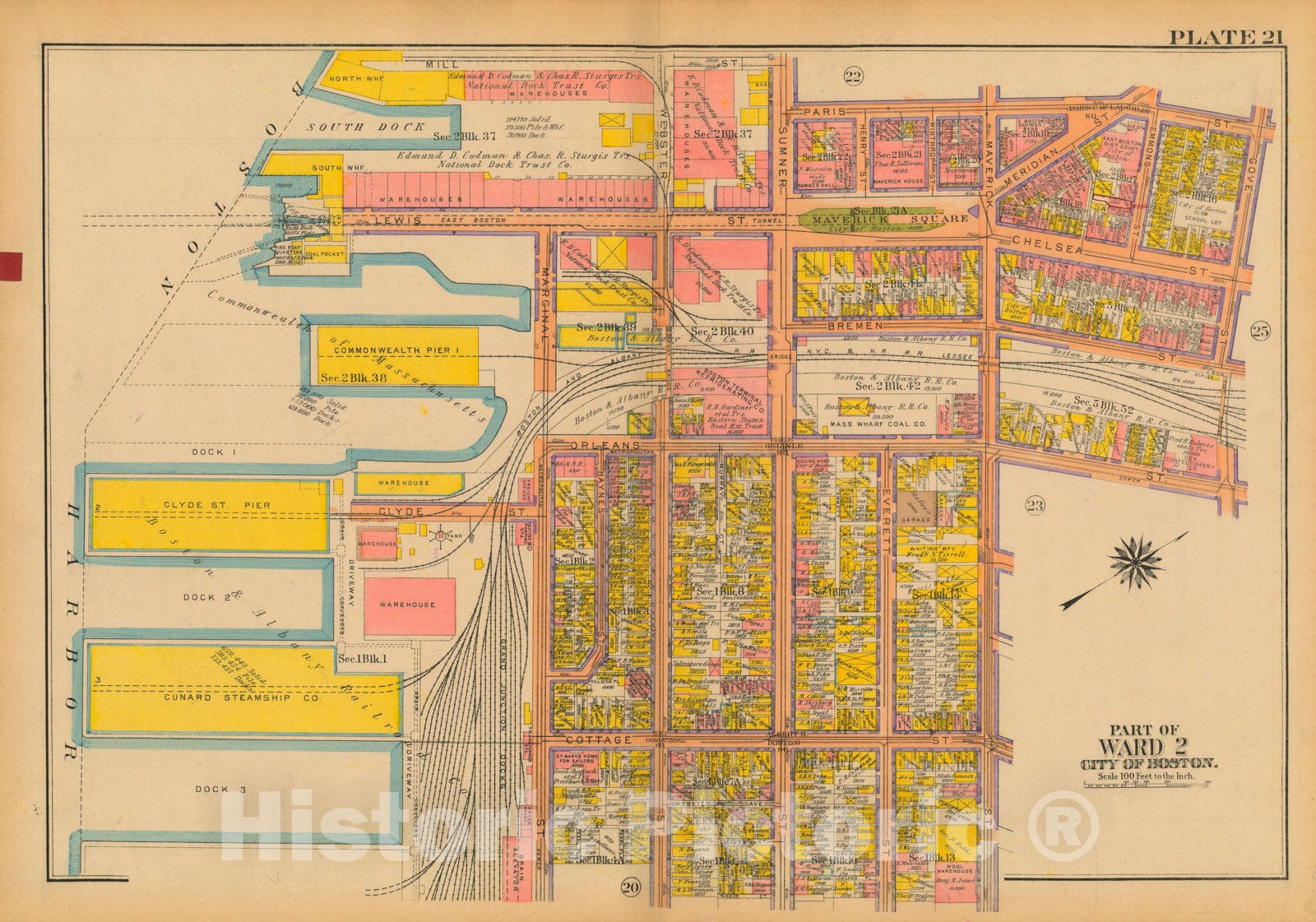 Historic Map : Atlas City of Boston: Charlestown and East Boston, East Boston 1922 Plate 021 , Vintage Wall Art
