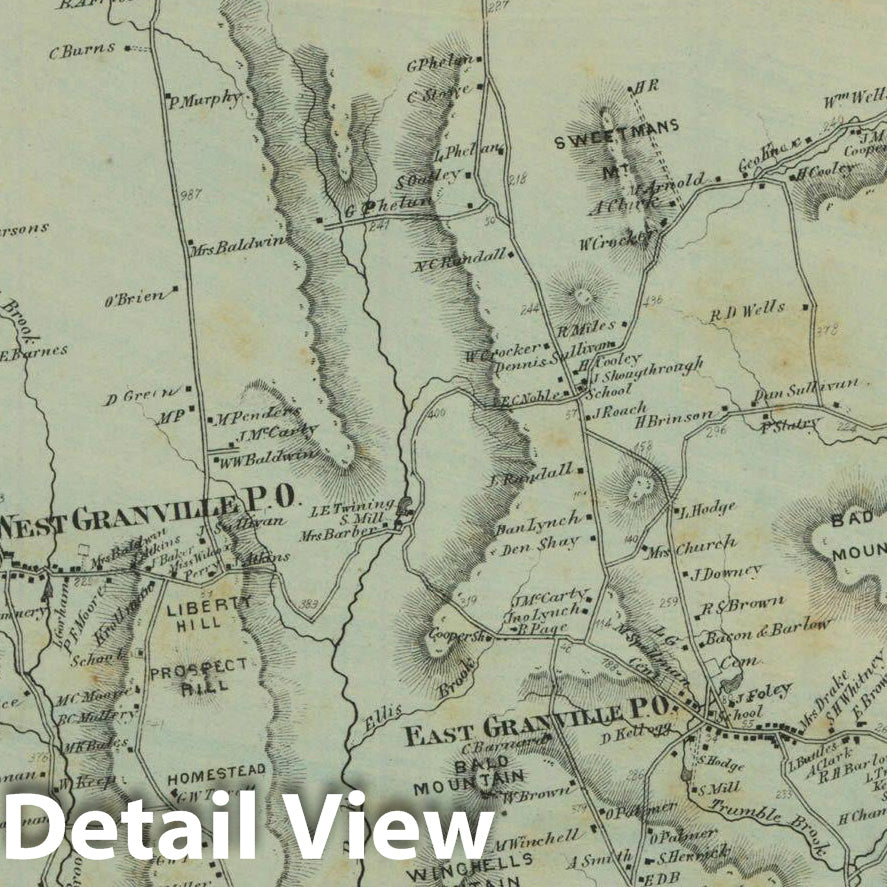 Historic Map : Atlas of Hampden County Massachusetts, Granville 1870 , Vintage Wall Art