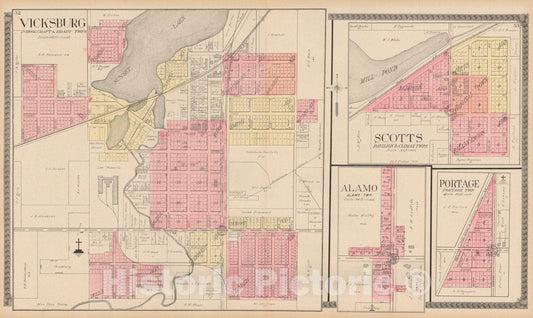 Historic Map : Alamo & Brady & Climax & Pavilion & Portage & Schoolcraft 1910 , Standard Atlas of Kalamazoo County , Vintage Wall Art