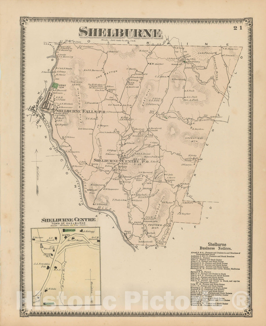 Historic Map : Atlas of Franklin Co. Massachusetts, Shelburne 1871 , Vintage Wall Art