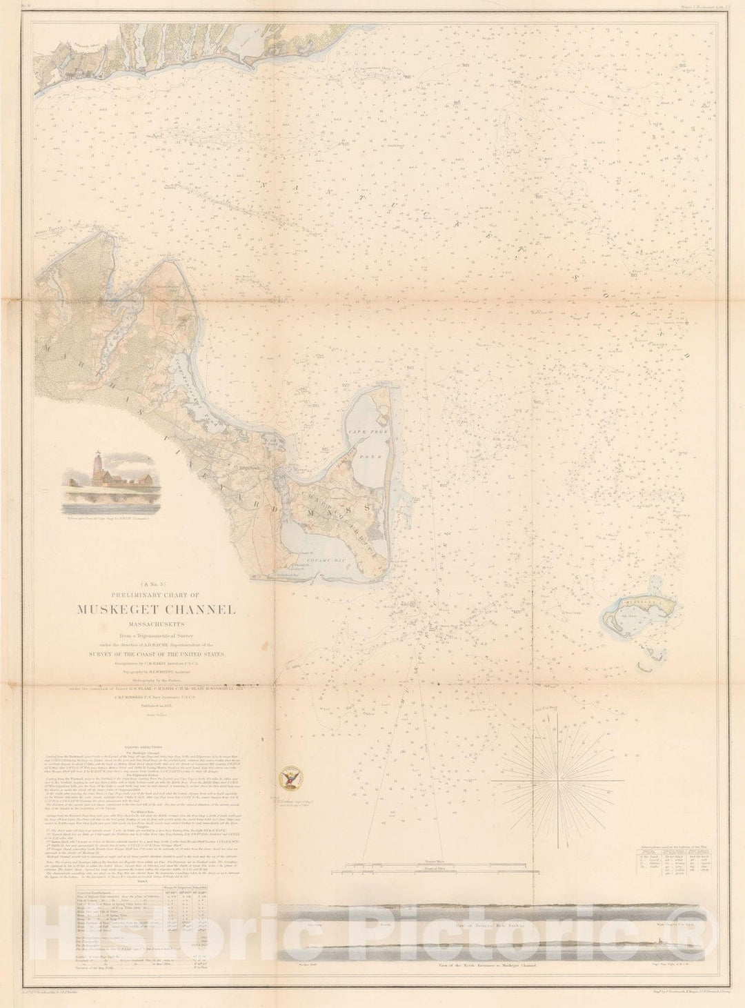 Historic Map : Falmouth & Martha's Vineyard 1855 Topographic Map , Vintage Wall Art