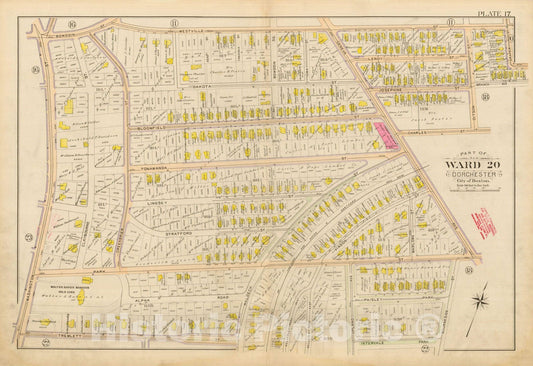 Historic Map : Atlas City of Boston, Vol. 5, Dorchester, Dorchester 1898 Plate 017 , Vintage Wall Art