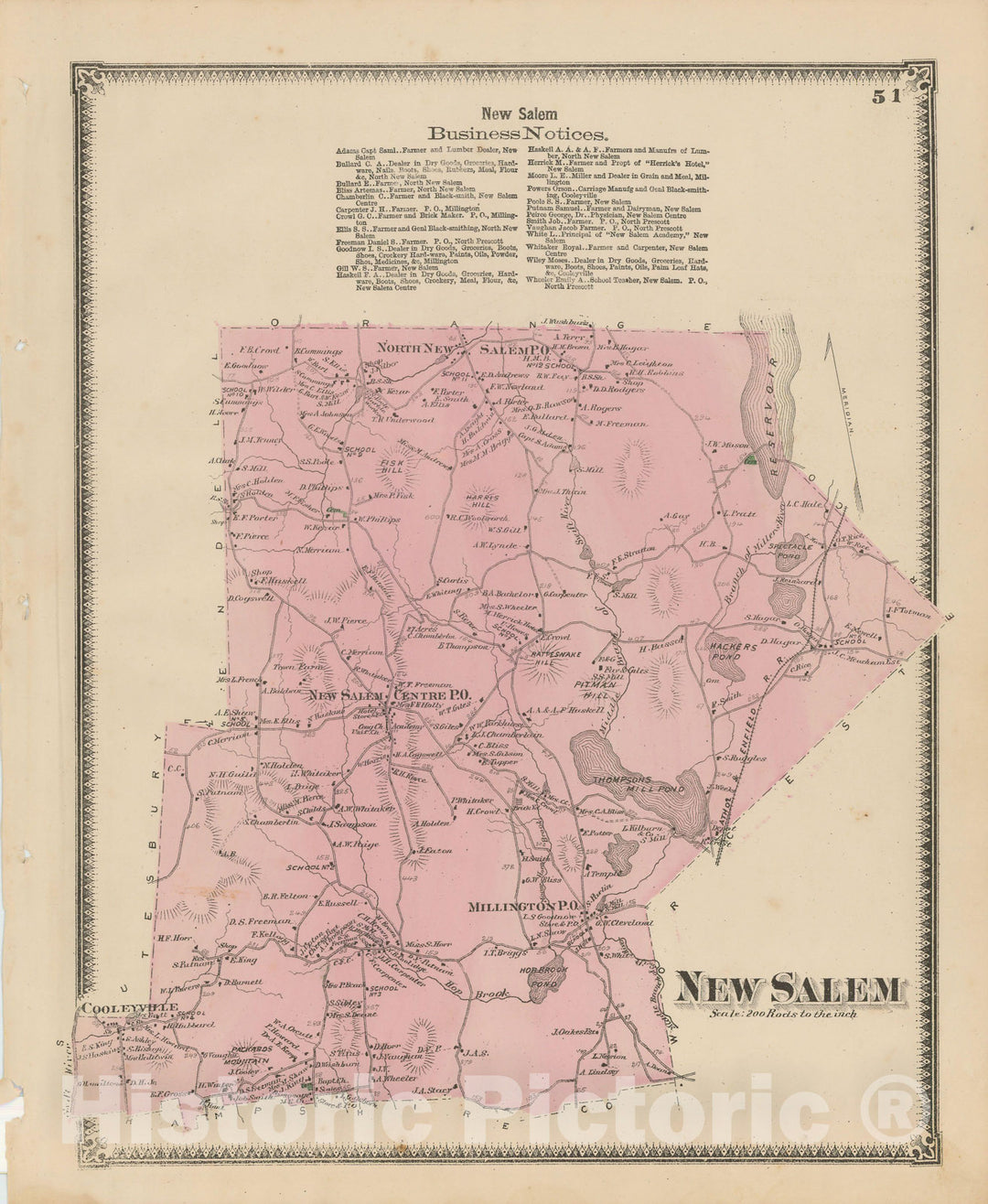 Historic Map : Atlas of Franklin Co. Massachusetts, New Salem 1871 , Vintage Wall Art